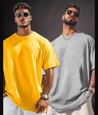AUSK Men Cotton Blend Oversized Fit Solid T-Shirt ( Yellow )