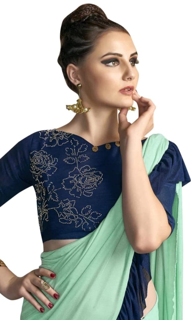ATTIRIS Women's Lycra Blend Ruffle Solid Ready to Wear Saree with Blouse Piece (0.8m) view 2