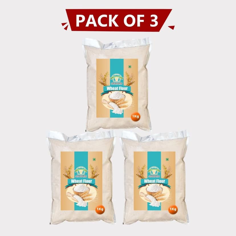 Wheat Flour 3 kg (Pack of 3 x 1kg) by Agrobusiness Krishi Producer – Fresh, Pure & Nutritious Whole Wheat Atta. (pack of 2)