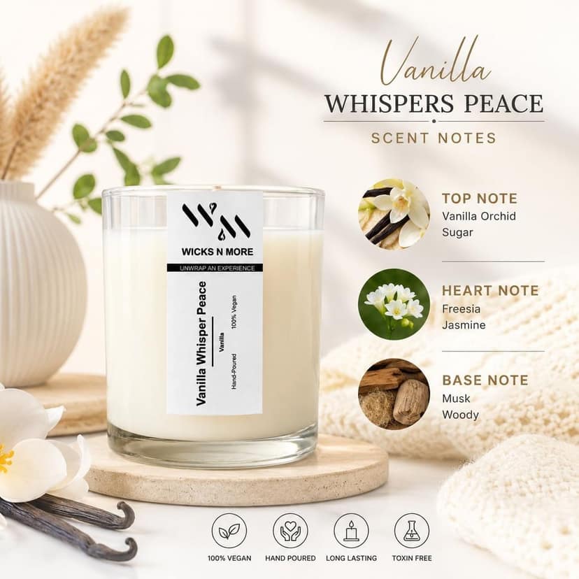 Wicks N More Vanilla Scented Soy Wax Candle 180ml | Warm Sweet Fragrance for Relaxation Home Décor and Gifting view 2