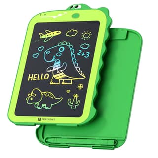 Portronics Ruffpad Dino 8.5-Inch LCD Writing Pad for Kids, a fun, reusable, and eco-friendly digital writing tablet designed to encourage creativity - Green