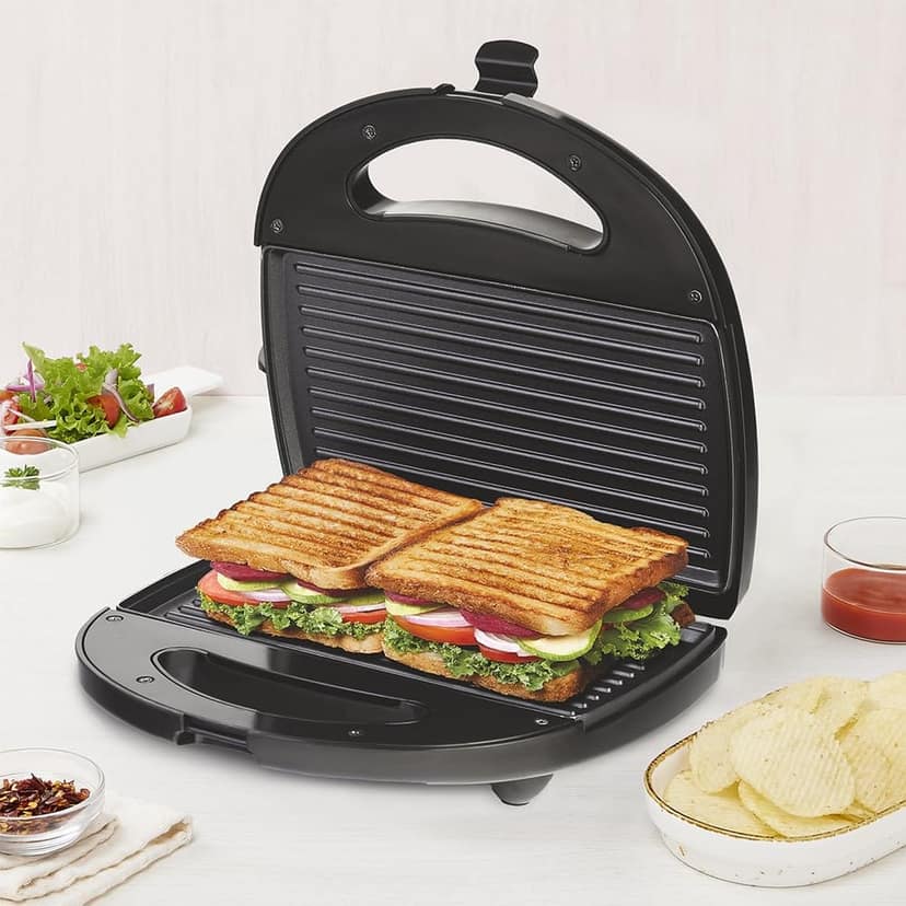 Borosil Neo Grill , 750 Watt, Bread Sandwich Maker, Makes 2 Sandwiches, Non-Stick Grill Plates Opens 105°, For Snacks And Breakfast - Black view 2