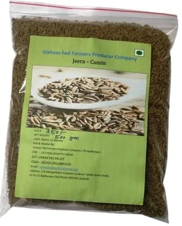 Vishvas Fed Farmers Producer Company Limited Vadhiyar Cumin Seeds | Premium Quality Jeera from Gujarat | Pure & Natural | 500 Gram Pack