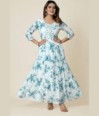 SARRAS Cotton Printed Flared Women's Kurti - White ( Pack of 1 )