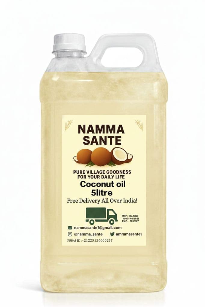 Coconut Oil, Nariyal Tel, Copra Oil, Virgin Coconut Oil, Cold Pressed Coconut Oil 5litre