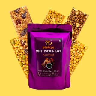 BeePops Super Savor Assorted Millet Protein Bars – 10 Bar Family Pack (5 Variants × 2 Each | 25g Per Bar)