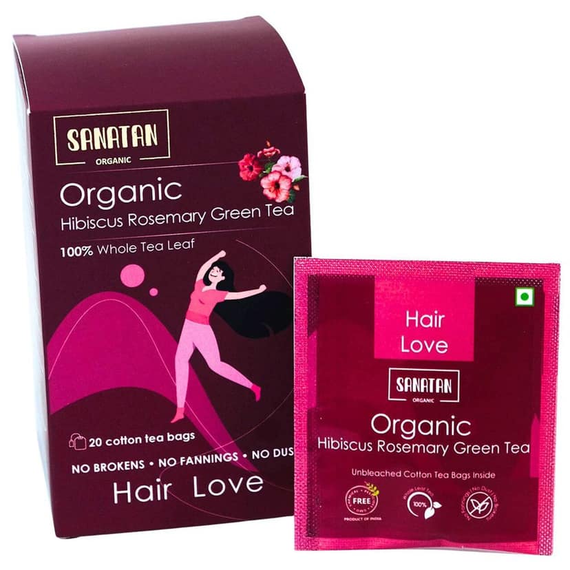 Sanatan Organic Hibiscus Rosemary Haiir Love Green Tea- 20 sachets view 2