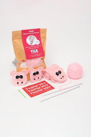 The Original Knit Beginner's Knitting Kit- Scarf - Baby Pink