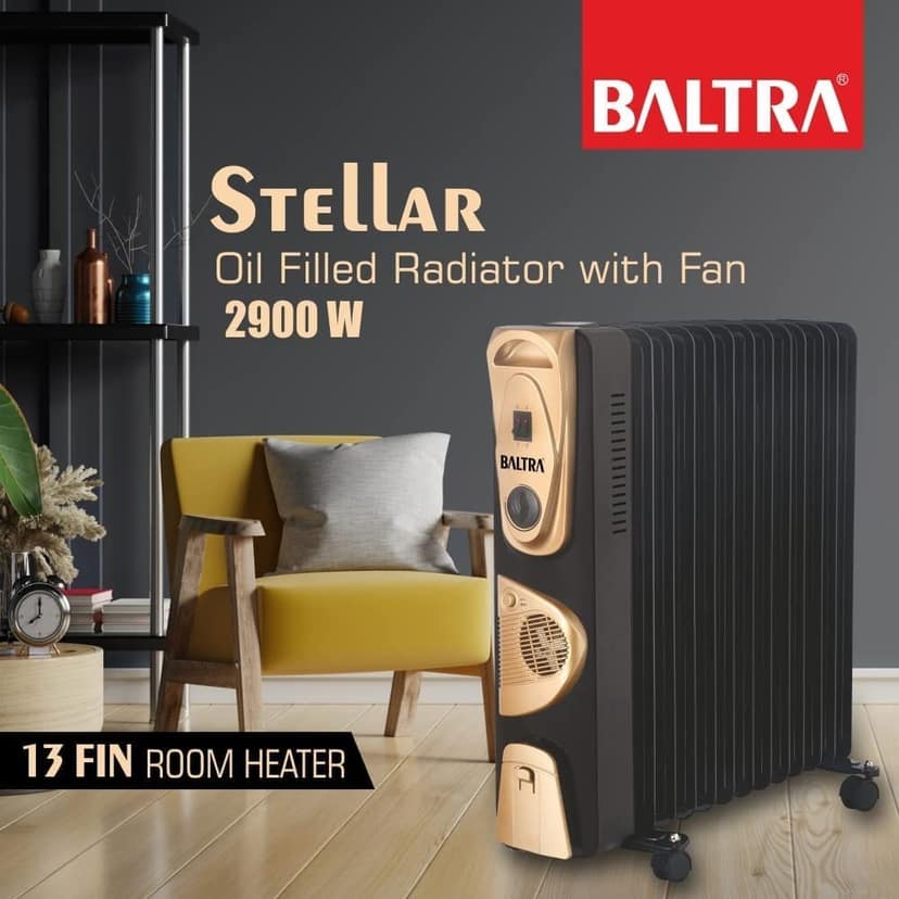 Baltra Stellar Room Heaters Home For Winter 13 Fins Oil Filled Room Heater with Fan 2900W | Room Fan Heater for Bedroom with Thermostat Control � Best Heater for Winter 2 Year Warranty | Black view 2