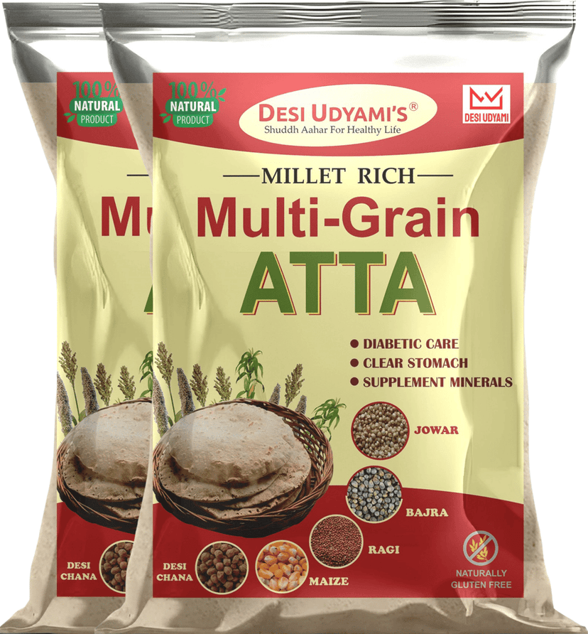 Desi Udyami’s Premium Wheat-Free, Rice-Free, and Soya-Free Multigrain Atta – Perfect for Diabetes, Weight Loss, and Heart Health, 4 Kg (pack of 2)
