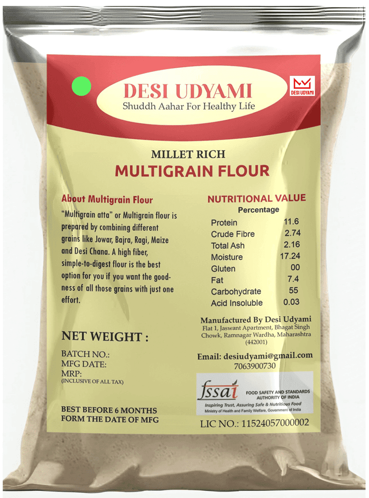Desi Udyami’s Premium Wheat-Free, Rice-Free, and Soya-Free Multigrain Atta – Perfect for Diabetes, Weight Loss, and Heart Health, 4 Kg (pack of 2) view 2
