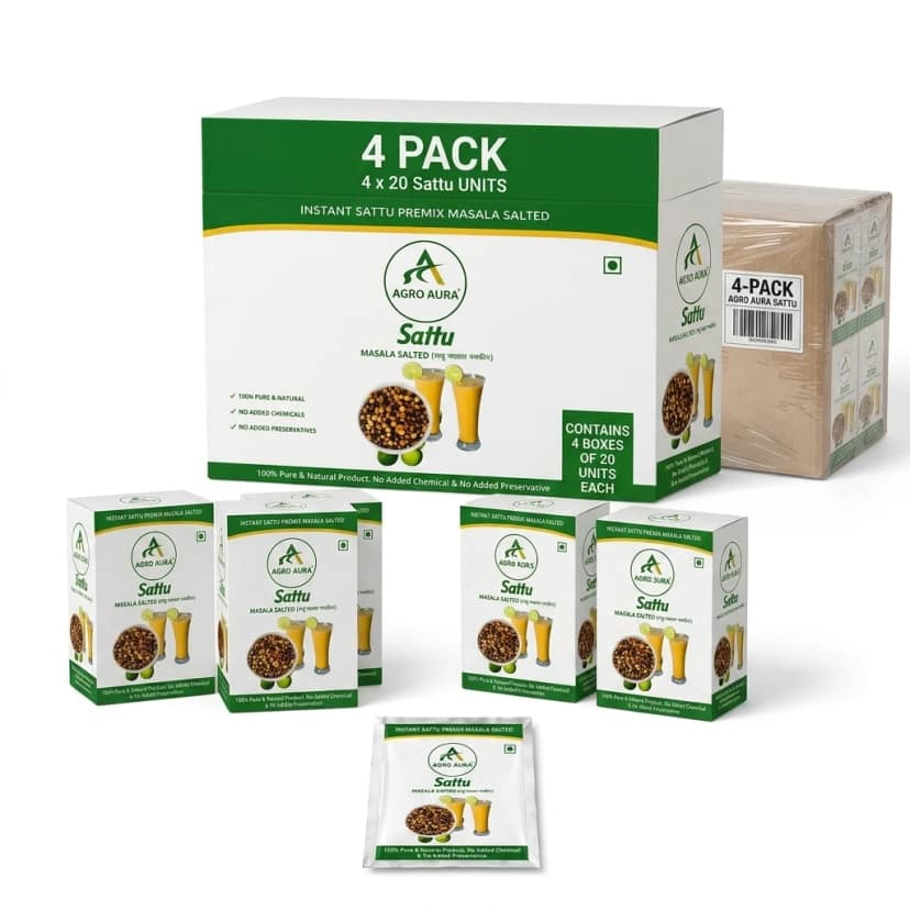 AGRO AURA Instant Masala Sattu Premix 100 Percent Pure Natural Drink Mix Pack of 4 Sachets 40 g Each