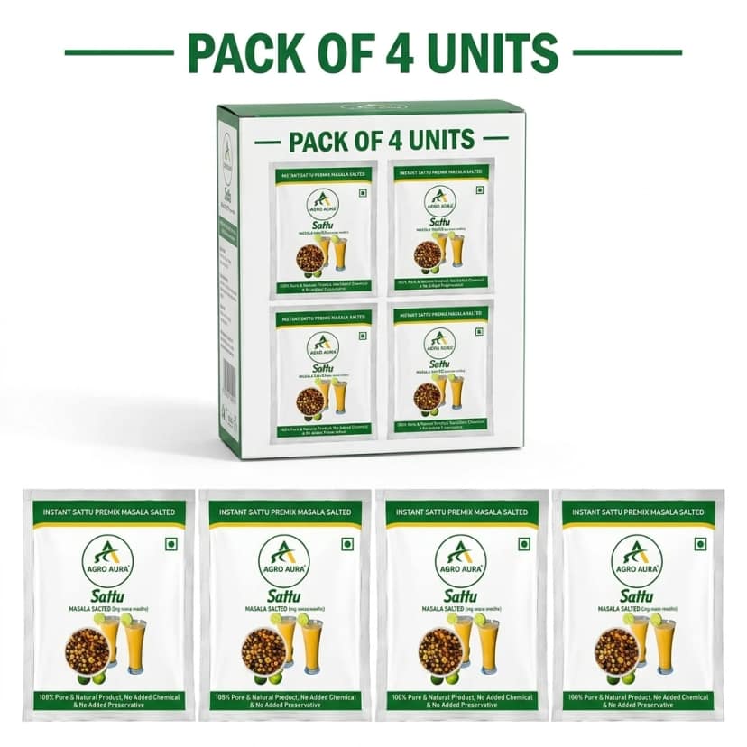 AGRO AURA Instant Masala Sattu Premix 100 Percent Pure Natural Drink Mix Pack of 4 Sachets 40 g Each view 2