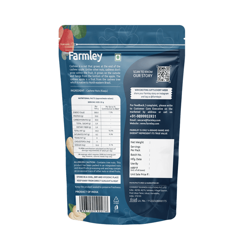 Farmley Whole Cashews Raw Kaju 500g view 2