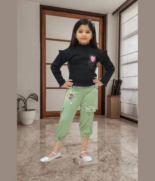 NEWSIFA Pack of 1 Girls Cotton Blend Top With Capris ( Green )