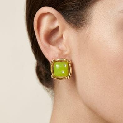 Gold-Rimmed Faux Pearl Square Studs - Green | Gold-Tone Anti-Tarnish Imitation Jewellery view 2