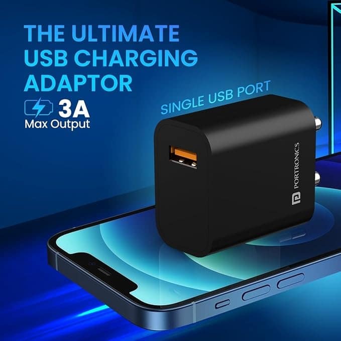 Portronics Adapto One Plus-Type C CablePortronics Adapto One Plus 18w 3A Mach USB Fast Charging Adaptor with 1M Type C Charging Cable view 2