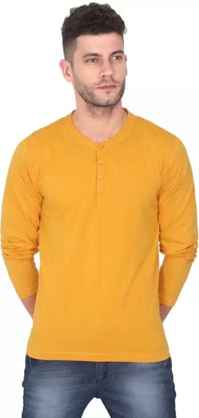Men Solid Round Neck Pure Cotton Yellow T-Shirt view 2