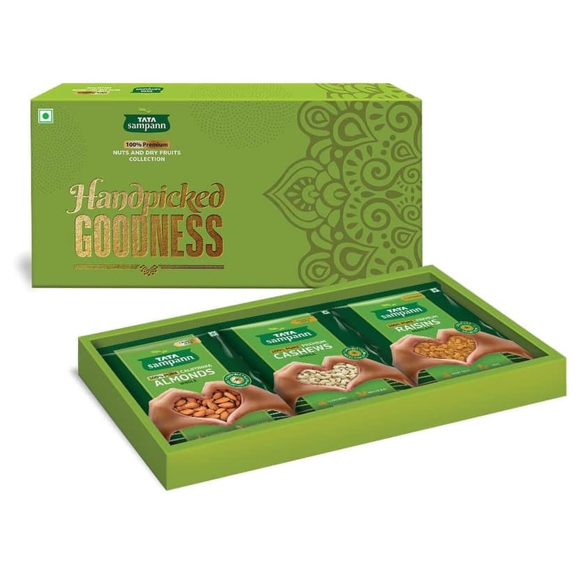 Tata Sampann Dryfruits Gift Pack, Contains Almonds, Cashews, Raisins, 200gX3, 600g, Dry Fruits Gift Pack, Hamper