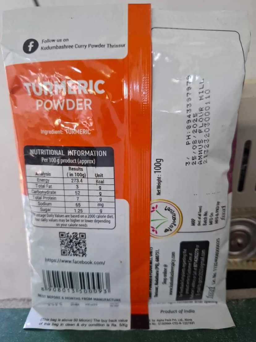 Kudumbashree Turmeric Powder Pure Haldi Vibrant Colour Pack of 2 100 gm Each view 2