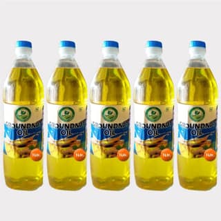 Groundnut Oil Pack of 5 (5 x 1 Litre) by Una Krishi Producer – Pure, Cold-Pressed & Made by Farmers.