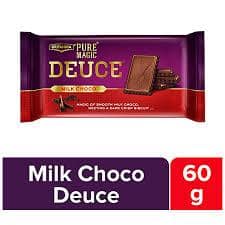 Britannia Pure Magic Deuce Biscuits - Milk Choco, Rich Chocolate Taste, Indulgent Snack, 60 G