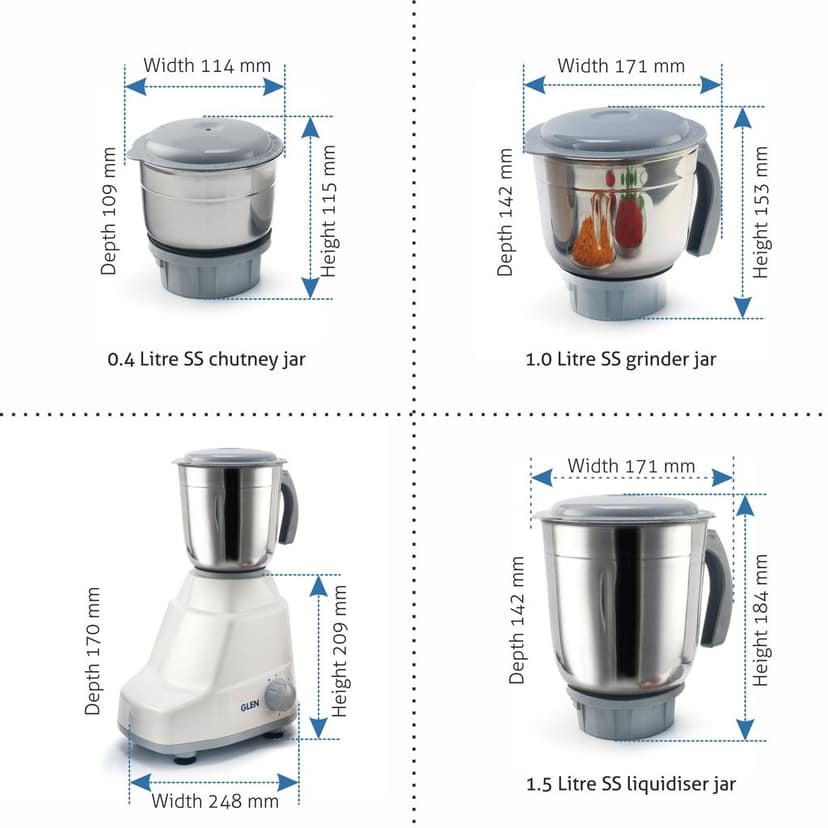 Mixer Grinder 500W 100% Copper Motor With 3 Stainless Steel Blender, Grinder and Chutney Jars - White (4020) view 2