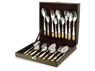 Parage 18 Pieces Premium Stainless Steel Golden Cutlery Set, Home & Kitchen with Gift Box with Leatherite Box (Ivory Design)