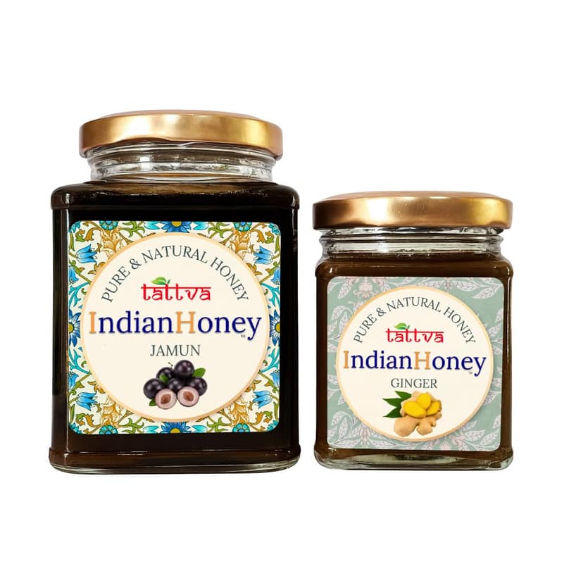 IndianHoney Diabetics-Friendly Jamun Honey & Warming & Anti-Inflammatory Ginger Infused Honey Combo Pack (500gm & 230gm) Jamun & Ginger