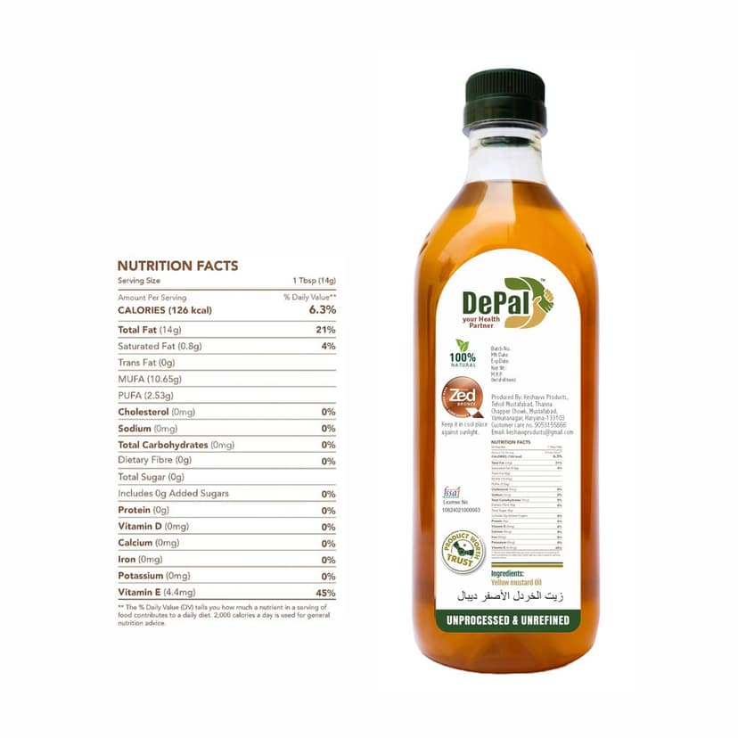 DePal Wood Cold Pressed Yellow Mustard Natural Oil - 1 Litre - Chemical Free | Pure Oil For Healthy Cooking | Ideal For Frying , Cooking & Pickle Making | Antioxidants and Omega 3 Rich | Virgin | Raw | view 2