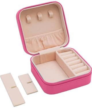 Jewellery Organiser PU Leather Zipper Portable Storage Box with Divider Container