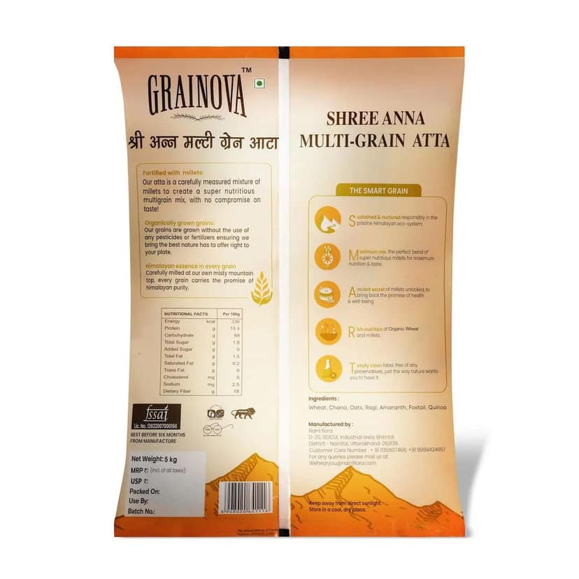 GRAINOVA Multigrain Atta | Multigrain Atta 5kg | Millet Atta | 7 Grains Atta | Gluten Free Atta | Millet Flour , Mix Millet Atta view 2