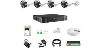 CP Plus IP illumax 4 CH AI NVR, 4MP 4 Bullet IP Cameras [Color Night Vision + Built-in Audio MIC + SMART Dual Light + Motion Detection] + 1 TB HDD + 4+2 POE Switch + CAT 6 Cable Combo