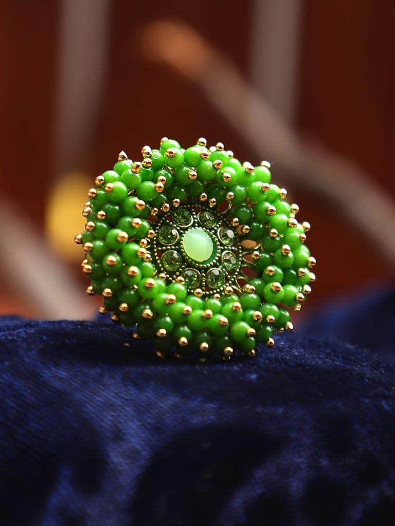 Cardinal Green Color Brass Gold Plated Adjustable Ring view 2