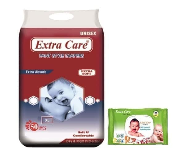 Alizee Extra Care Natural Baby Green Wipes with Lid 80 piece + Extra Absorb Pants Style Baby Diapers (100 Counts) | Combo of Diaper & Wipes