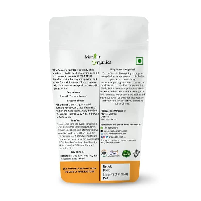 ManHar Organics Wild Turmeric Powder 1KG | Natural Kasturi Haldi for Glowing Skin & Acne | Ayurvedic Beauty Powder view 2