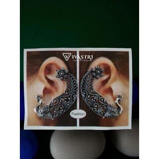 Vivastri Peacock Oxidised Silver Alloy Earcuff,Cuff Earrings for Women & Girls [VIVA2799ERG] (Pack of- 1 Pair Earring)
