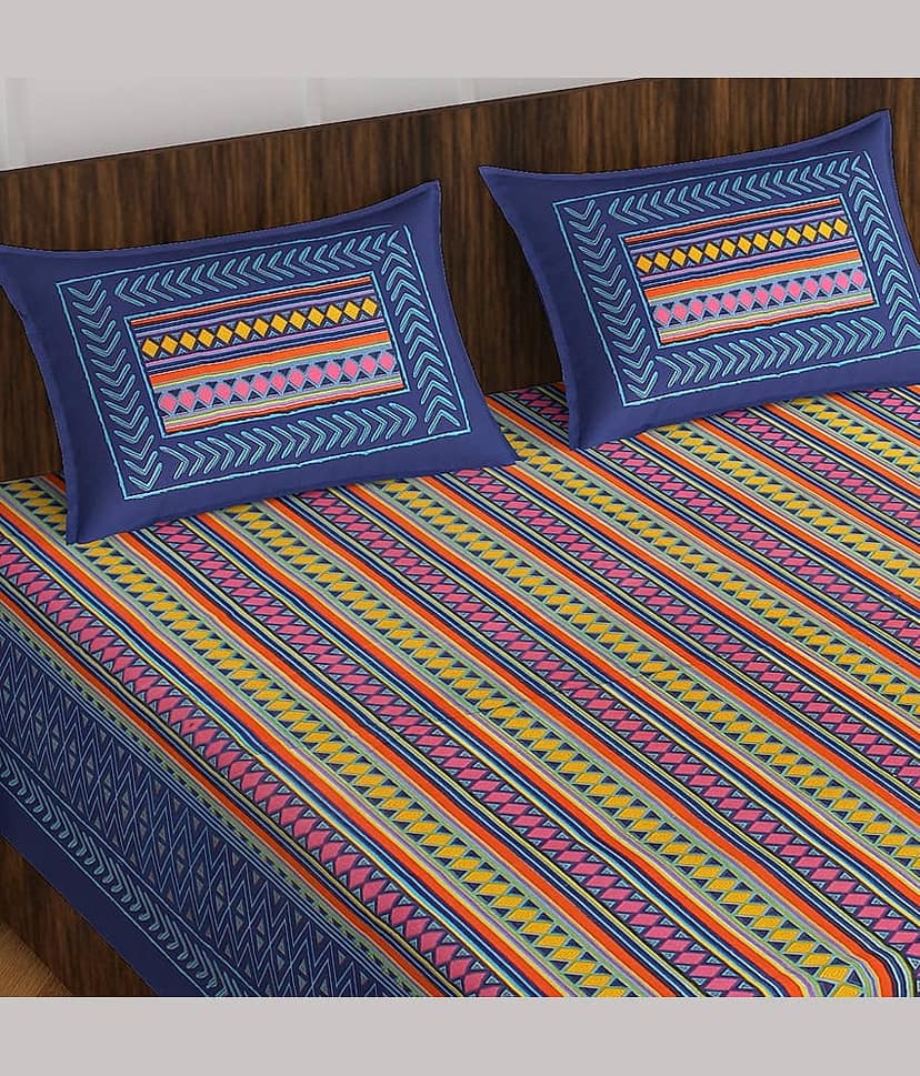 Cosito Cotton 1 Double Bedsheet with 2 Pillow Covers ( Multicolor ) view 2