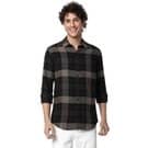 Mufti Black & Off White Large Check Slim Fit Casual Shirt