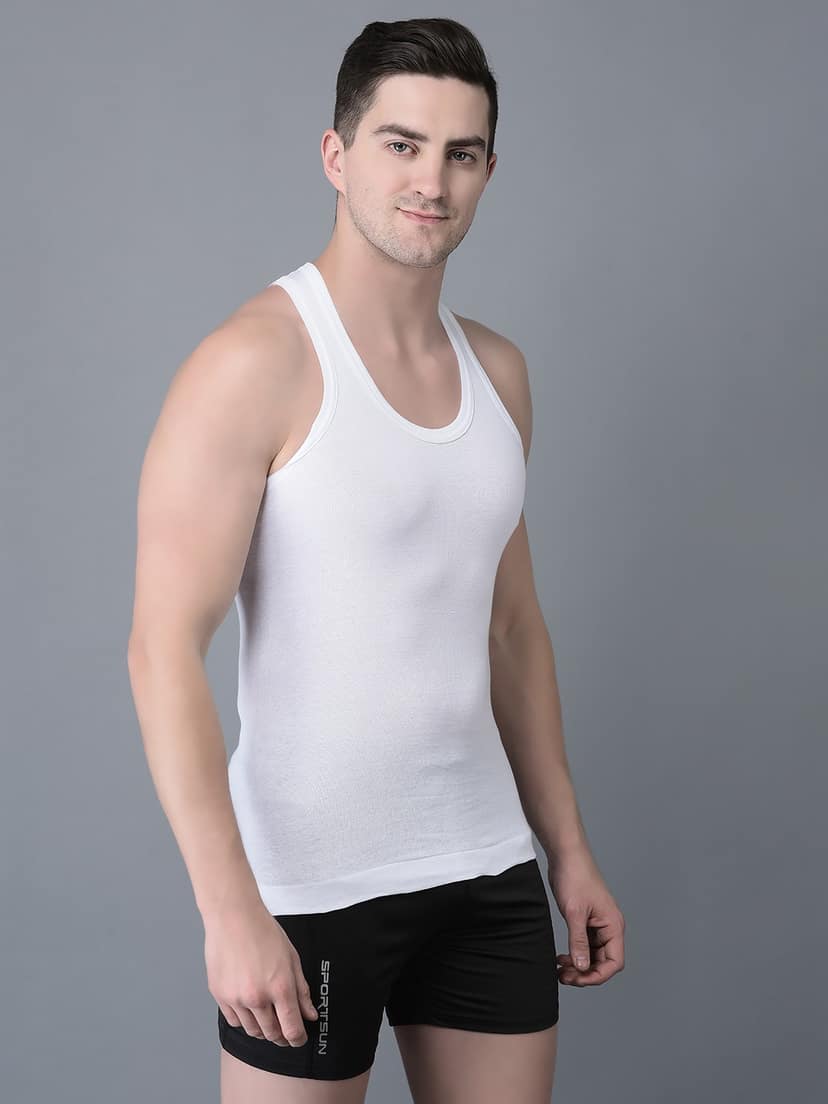 Men's White Pack of 2 Solid Combed Cotton Vest view 2