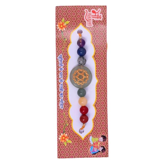 Krishna Impex Semi Precious Stone Seven Chakra Rakhi With Chakra Symbol Bracelet For Men And Women (KC01) by Krishna Impex