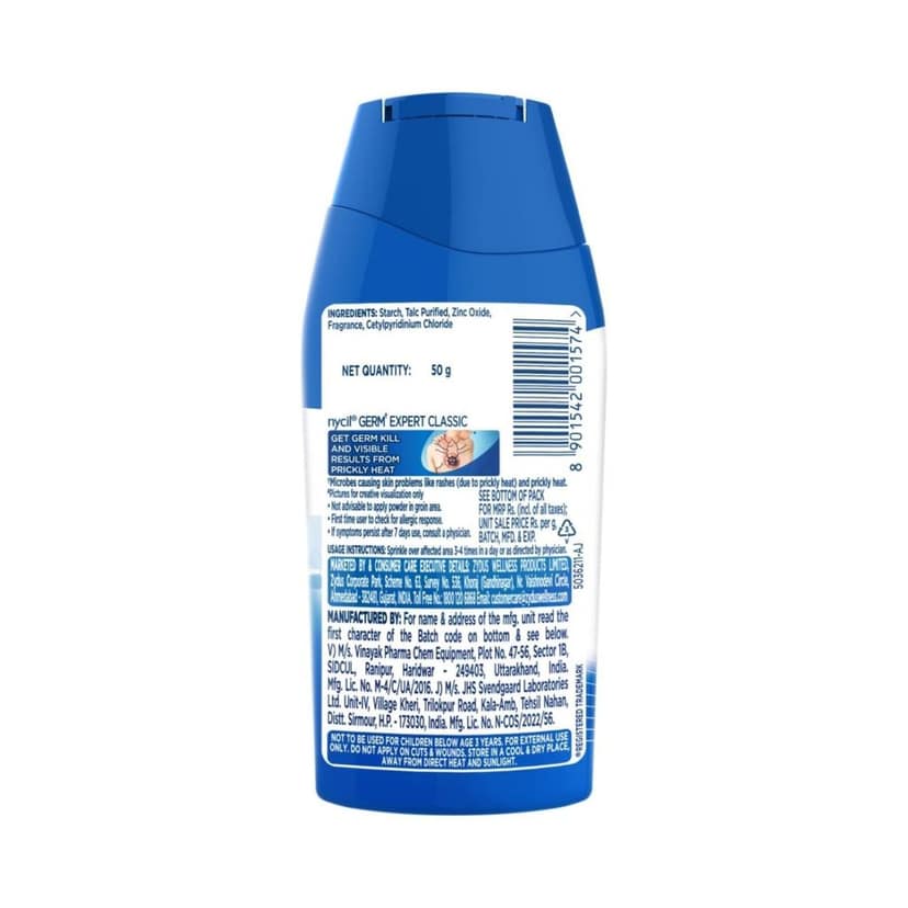 Nycil Prickly Heat Powder - Classic, 50g Bottle, Pack of 1 view 2