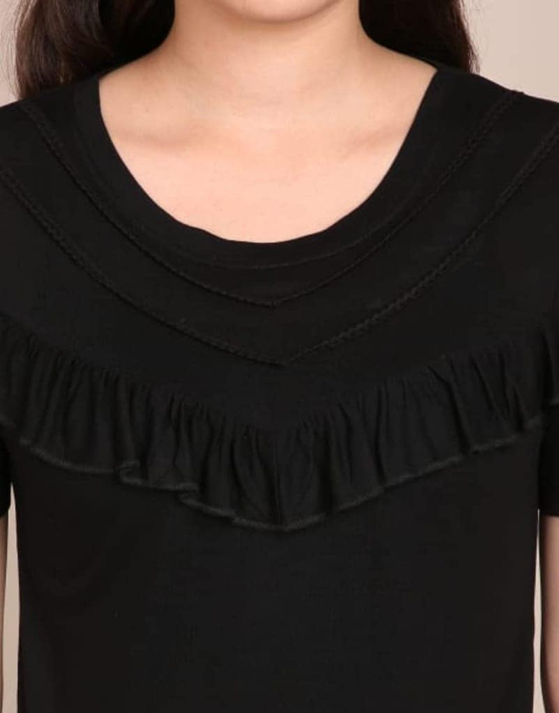 ATTIRIS Women's Viscose Rayon Solid Round Neck Waist Length Regular Top view 2