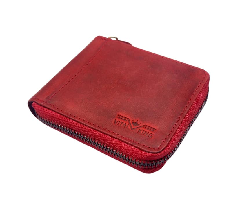 Vital King Men Travel Red Genuine Leather RFID Wallet (7 Card Slots) view 2