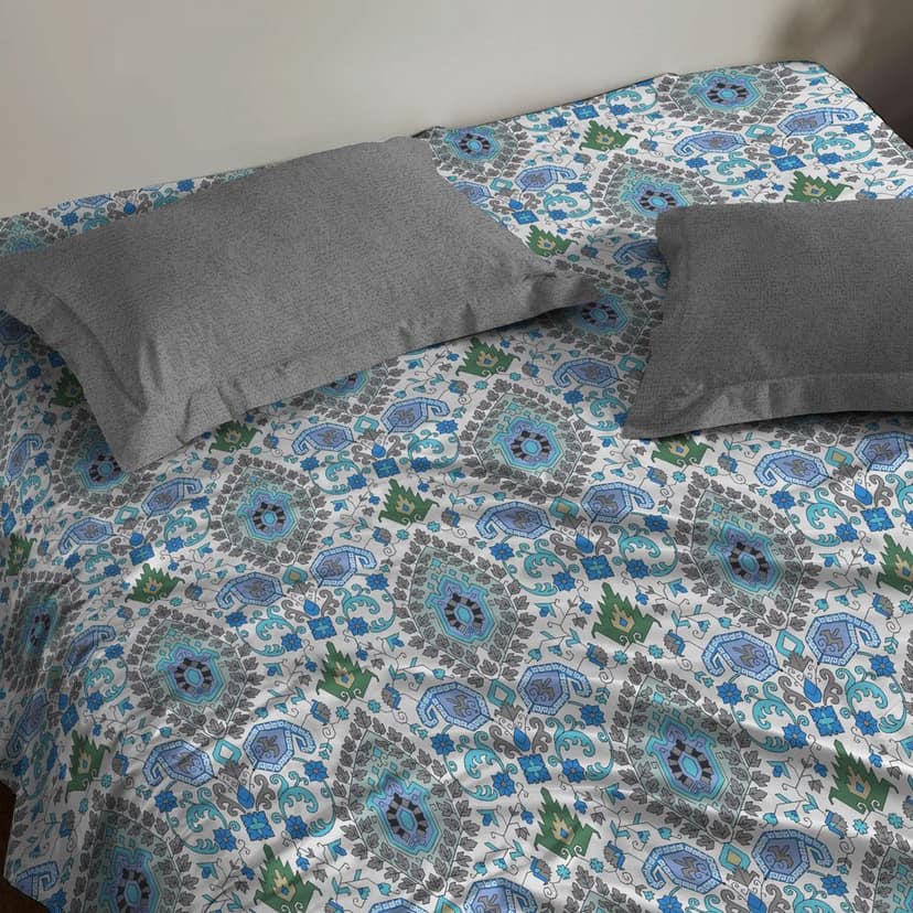 Trident Queen Sheet Set, 100% Cotton, 144 Thread Count, Queen Size Bedsheet Set with 2 Pillow Covers, Superior Softness, Oeko-Tex Certified, Dusk and Down Bedsheets Collection view 2