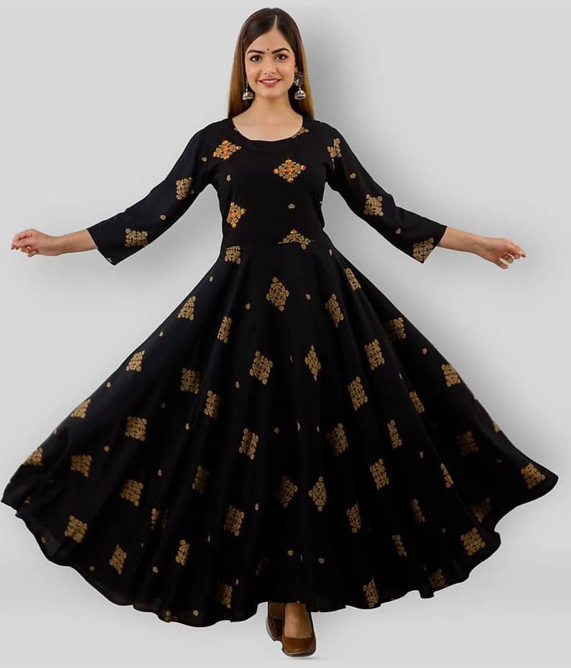 Lee Moda - Black Rayon Women's Anarkali Kurti ( Pack of 1 )