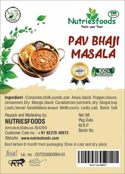 Nutriesfoods Pav Bhaji Masala | Authentic Mumbai-Style Indian Spice Blend 100 g Pack view 2
