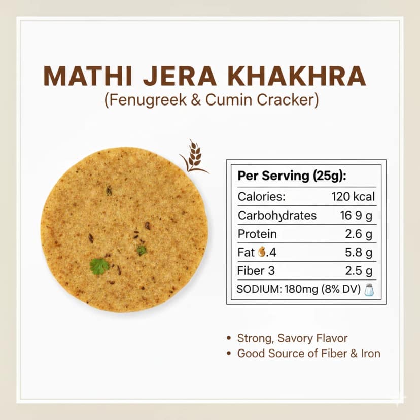 Raiyoli Methi Jeera Khakhra No Preservatives Added Ready to Eat for Breakfast Easy Snacks - Pack of 2 - 200gm (14-15 Pcs) each view 2