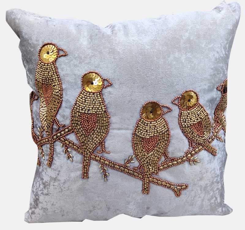 Suede Grey Silver Set of 5 Ethnic Beaded Embroidered Square Combo Cushion Covers for Sofa Home Bedroom (16x16 inch or 40 x 40 cm) view 2