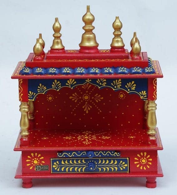 Creative Handicrafts Home Temple, Wooden Temple, Pooja Mandir for Home (15x8x18 inches - Red Blue Multicolor) view 2